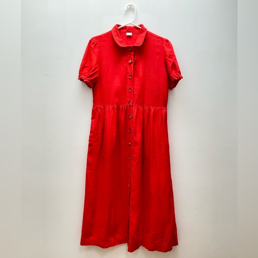 Aritzia - Wilfred Naeva Pure Linen Red Button-Up Women's Dress - Picture 4 of 8